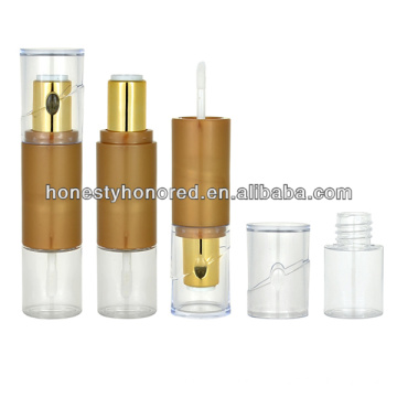 Cosmetic Round Double Lipstick With Lipgloss Tube Gold Color